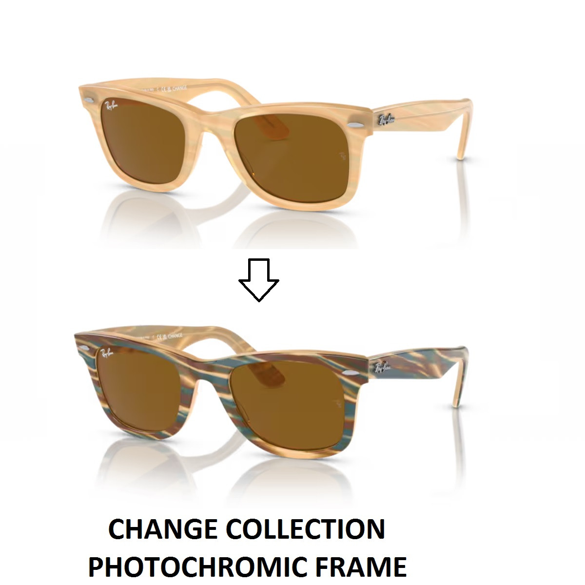 Occhiali da Sole Ray Ban 0RB2140 WAYFARER CHANGE COLLECTION 140833 PHOTO STRIPED BROWN BROWN 50